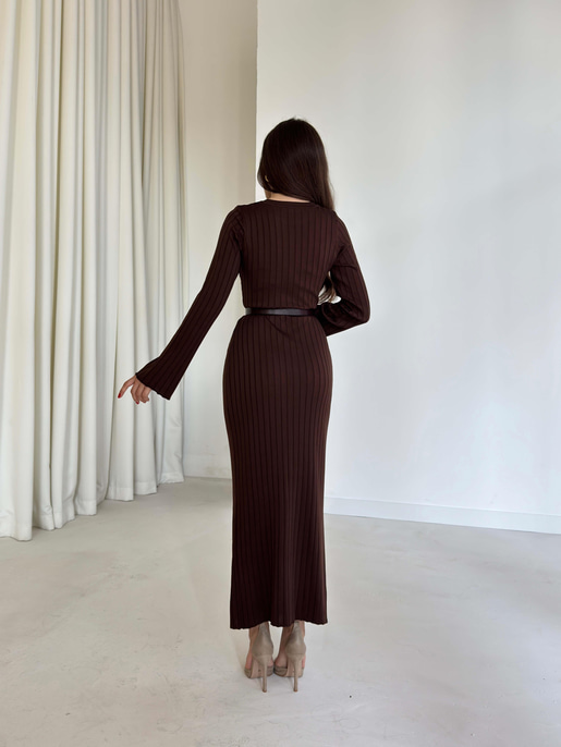 Bisiklet Yaka Agatha Kahve Triko Kadın Elbise 26K003