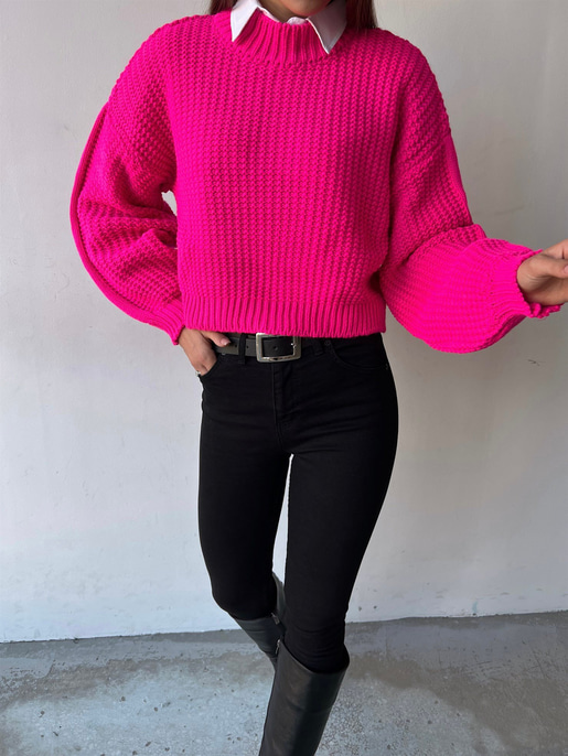 Bisiklet Yaka Andreia Kadın Fuşya Kazak 23K000195