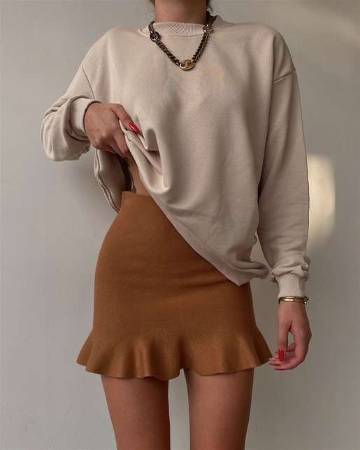 Bisiklet Yaka Boyfriend Kadın Taş Renk Sweat 22K000015