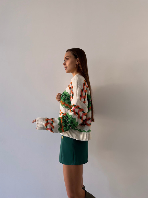 Bisiklet Yaka Etnik Desenli Terrell Kadın Yeşil Kazak 23K000185