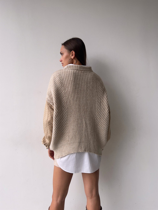 Bisiklet Yaka Kol Kısmı Kapitone Detaylı Nela Kadın Taş Salaş Triko Kazak 23K000160