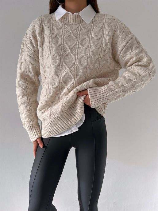 Bisiklet Yaka Perla Kadın Ekru Triko Kazak 23K000199