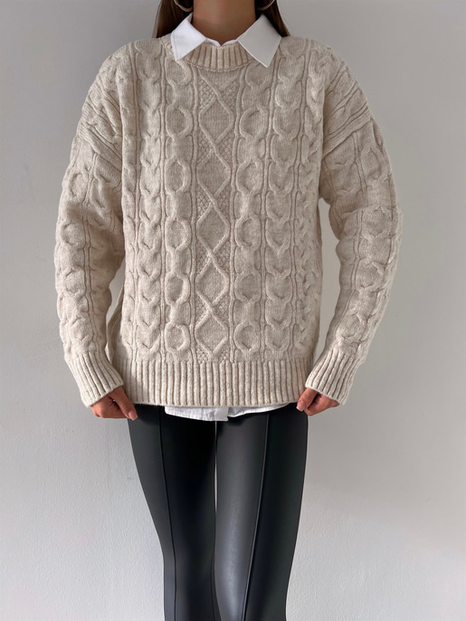 Bisiklet Yaka Perla Kadın Ekru Triko Kazak 23K000199