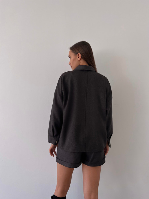 Boyfriend Önü Çıtçıt Kapamalı Ceket Ve Yüksek Bel Yanları Cepli Şort Zayne Kadın Antrasit Takım 23K000181