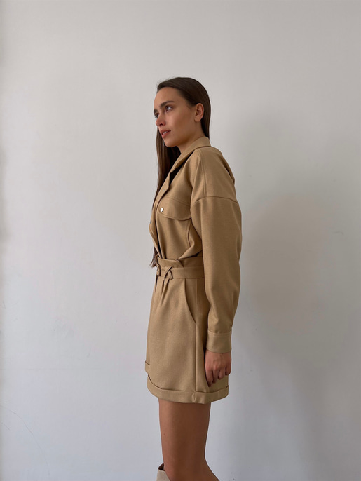 Boyfriend Önü Çıtçıt Kapamalı Ceket Ve Yüksek Bel Yanları Cepli Şort Zayne Kadın Camel Takım 23K000181