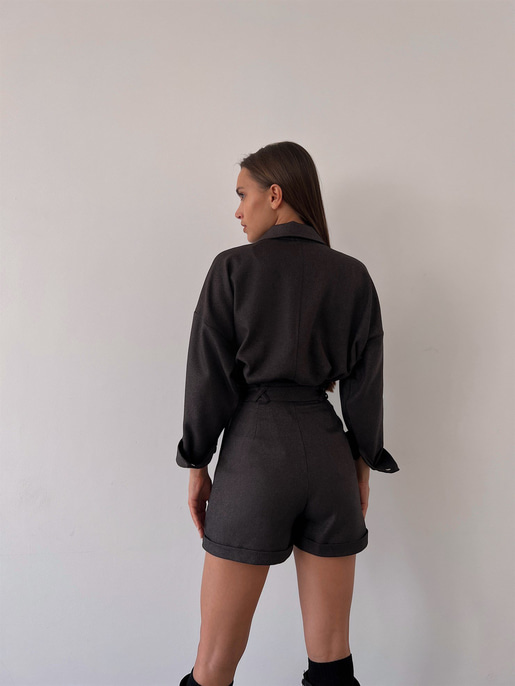 Boyfriend Önü Çıtçıt Kapamalı Ceket Ve Yüksek Bel Yanları Cepli Şort Zayne Kadın Antrasit Takım 23K000181