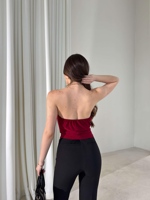 Boyundan Aksesuarlı Degaje Yaka Sırtı Lastikli Darian Kırmızı Kadın Bluz 26K227