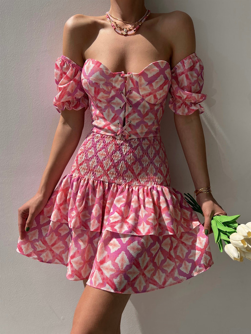 Çapraz Bağcık Açık Omuz Üst Fırfırlı Gipeli Alt Justus Kadın Pembe İkili Takım 22Y000330