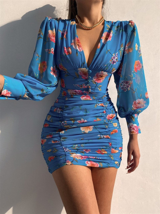 Çiçek Desenli Şifon Pure Elbise 21Y000458