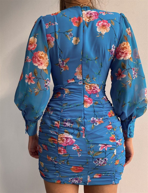 Çiçek Desenli Şifon Pure Elbise 21Y000458