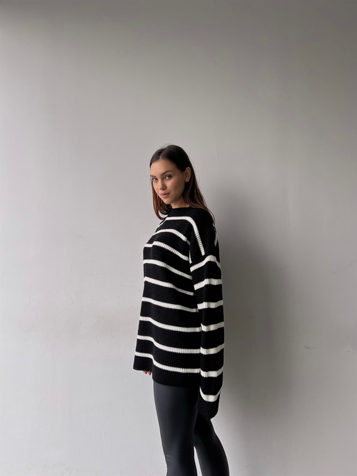 Çizgili Bisiklet Yaka Kazak 23K000194