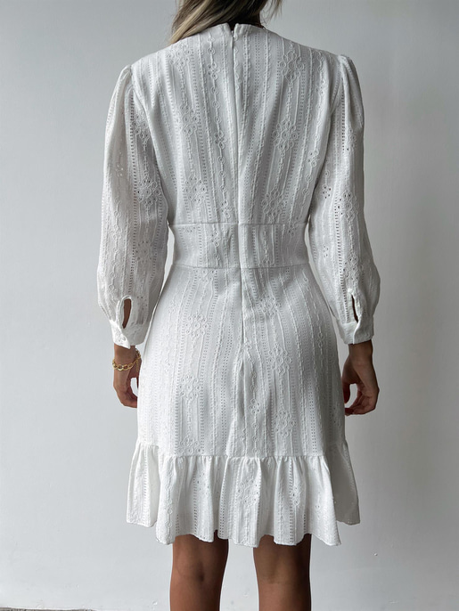 Derin V Yaka Önü Düğmeli Yarım Kol Prinse Kadın Ekru Mini Elbise 23Y000134