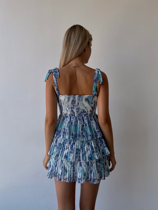 Desenli Ayarlanabilir Askılı Pileli Ve Fırfırlı Nanni Kadın Mor Elbise 22Y000487