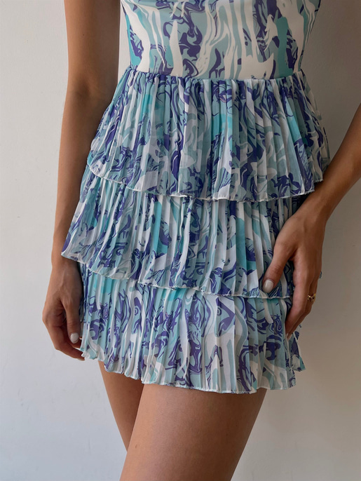 Desenli Ayarlanabilir Askılı Pileli Ve Fırfırlı Nanni Kadın Mor Elbise 22Y000487