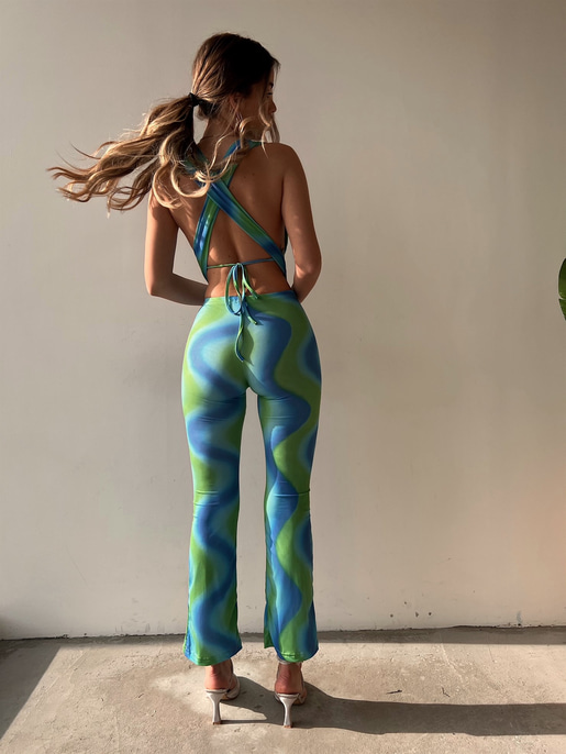 Desenli Bağcıklı Crop Büzgülü Bel Alt Hadley Kadın Renkli İkili Takım 22Y000081