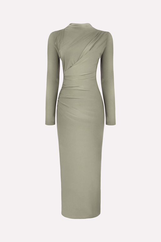 Drapeli Maxi Boy Arızon Haki Kadın elbise 26K018