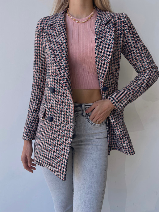 Düğme Kapamalı Mories Mavi Tüvit Desenli Ceket 23K000081