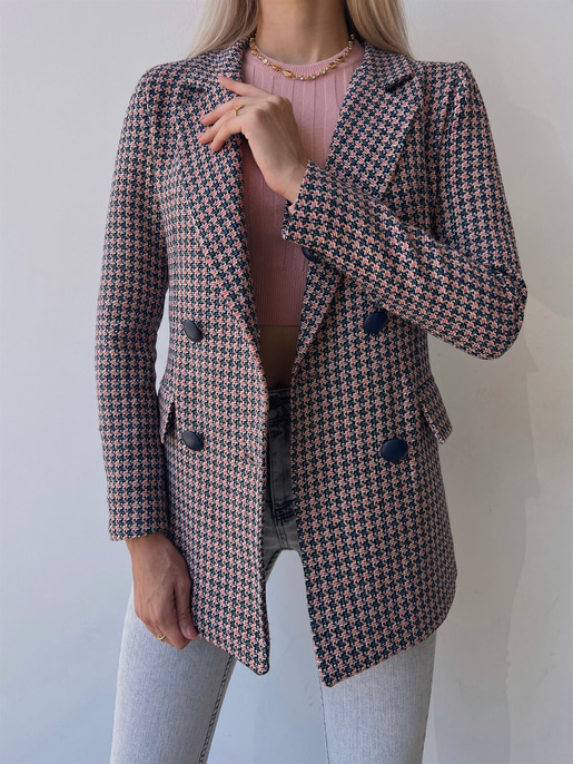 Düğme Kapamalı Mories Mavi Tüvit Desenli Ceket 23K000081
