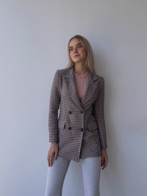 Düğme Kapamalı Mories Mavi Tüvit Desenli Ceket 23K000081