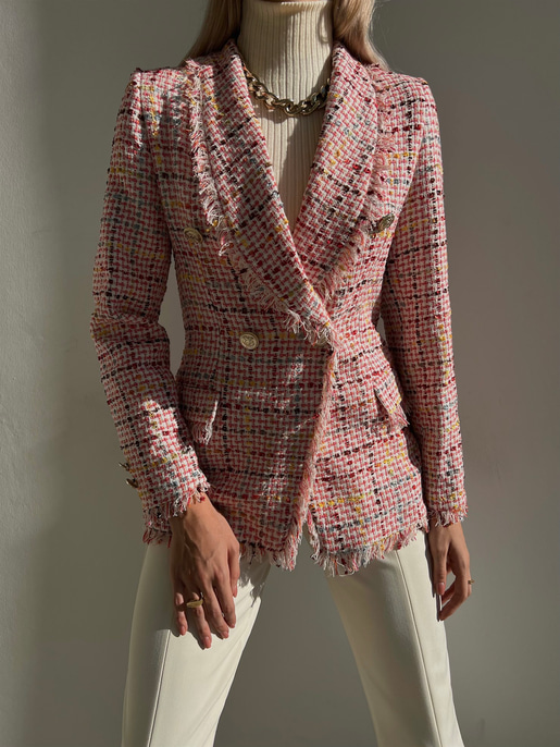 Düğme Kapamalı Naevus Kadın Pembe Püsküllü Tüvit Ceket 23K000084