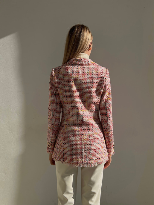 Düğme Kapamalı Naevus Kadın Pembe Püsküllü Tüvit Ceket 23K000084