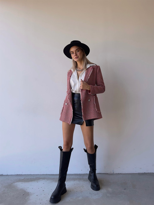 Düğme Kapamalı Yanları Cepli Paulus Kadın Kırmızı Saçaklı Tüvit Ceket 23K000080