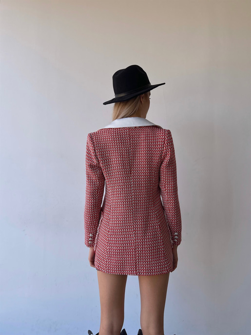 Düğme Kapamalı Yanları Cepli Paulus Kadın Kırmızı Saçaklı Tüvit Ceket 23K000080