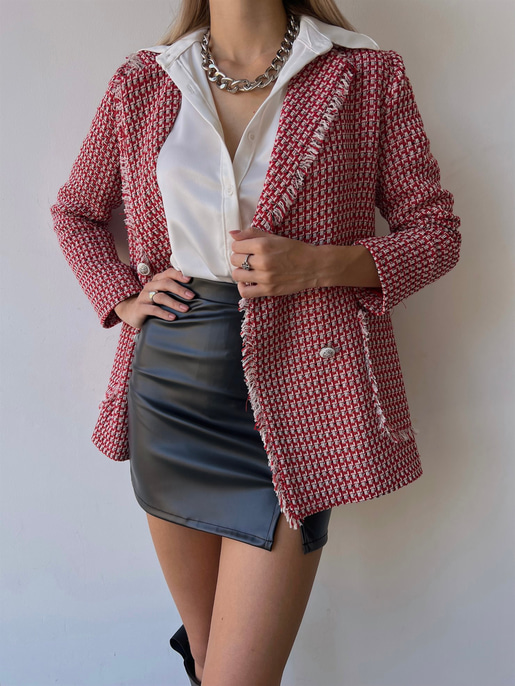 Düğme Kapamalı Yanları Cepli Paulus Kadın Kırmızı Saçaklı Tüvit Ceket 23K000080