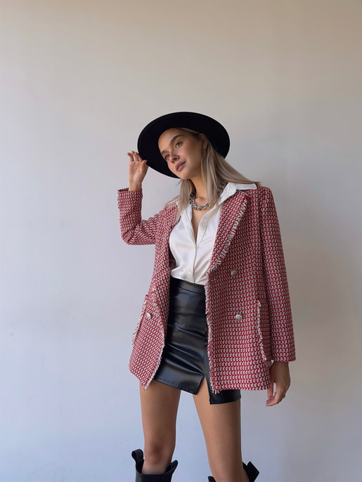 Düğme Kapamalı Yanları Cepli Paulus Kadın Kırmızı Saçaklı Tüvit Ceket 23K000080