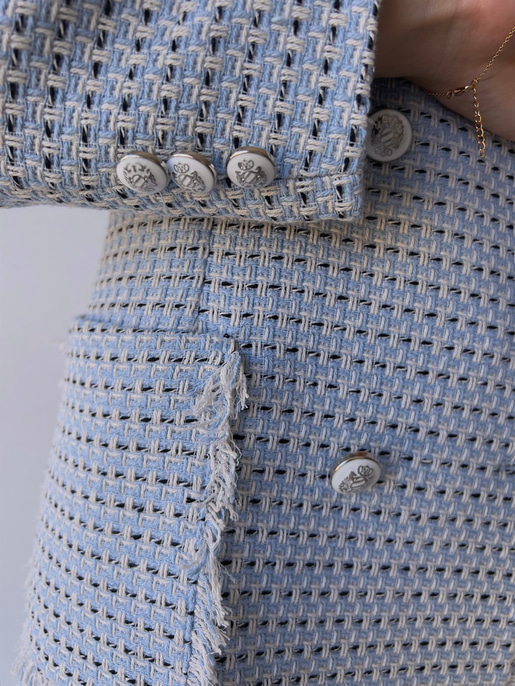 Düğme Kapamalı Yanları Cepli Paulus Kadın Mavi Saçaklı Tüvit Ceket 23K000080