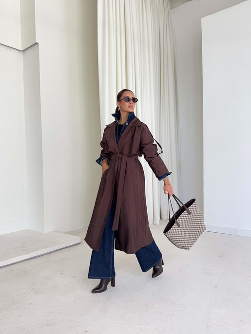 Düğmeli Kemer Detaylı Ember Kahve Kadın Trenç 26K014