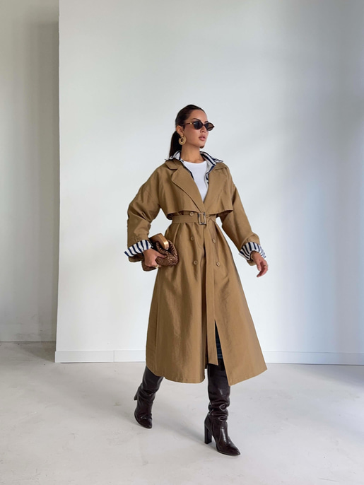 Düğmeli Kemer Detaylı Ember Vizon Kadın Trenç 26K014