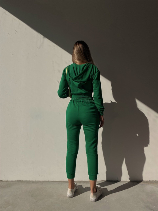 Fermuarlı Kısa Sweat Lastikli Alt Elaine Kadın Yeşil İkili Eşofman Takım 22K000260