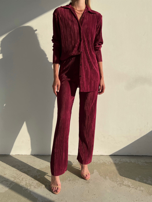 Fitilli Piliseli Kumaş Tatiana Kadın Bordo İkili Takım 22Y000295