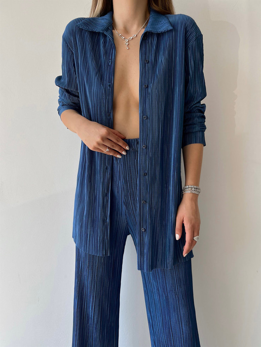 Fitilli Piliseli Kumaş Tatiana Kadın Lacivert İkili Takım 22Y000295