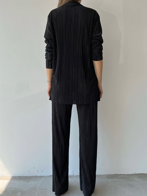 Fitilli Piliseli Kumaş Tatiana Kadın Siyah İkili Takım 22Y000295