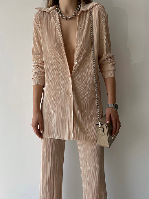 Fitilli Piliseli Kumaş Tatiana Kadın Taş Renk İkili Takım 22Y000295