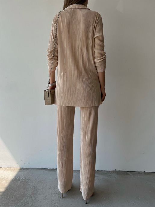 Fitilli Piliseli Kumaş Tatiana Kadın Taş Renk İkili Takım 22Y000295