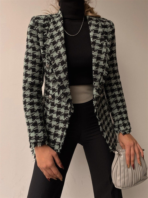 GENİŞ KAZAYAĞI DESENLİ CEKET 22K000035