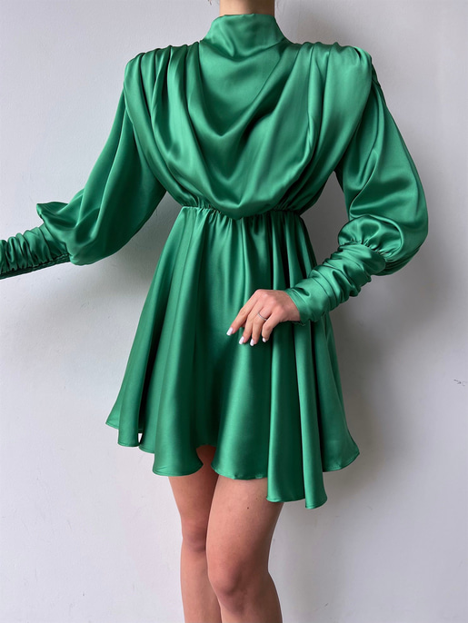 Geniş Manşet Dökümlü Yaka Lastik Bel Feliciano Kadın Yeşil Elbise 22K000070