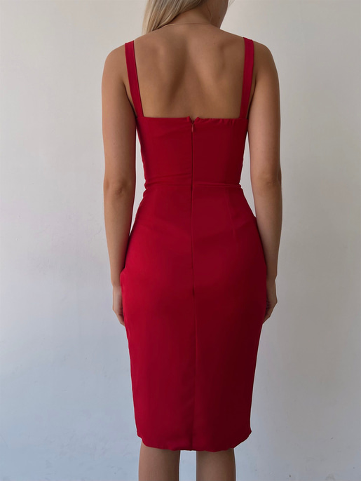 Göğüs Dekolteli Drapeli Mini Korse Aleah Kadın Kırmızı Elbise 22K000544