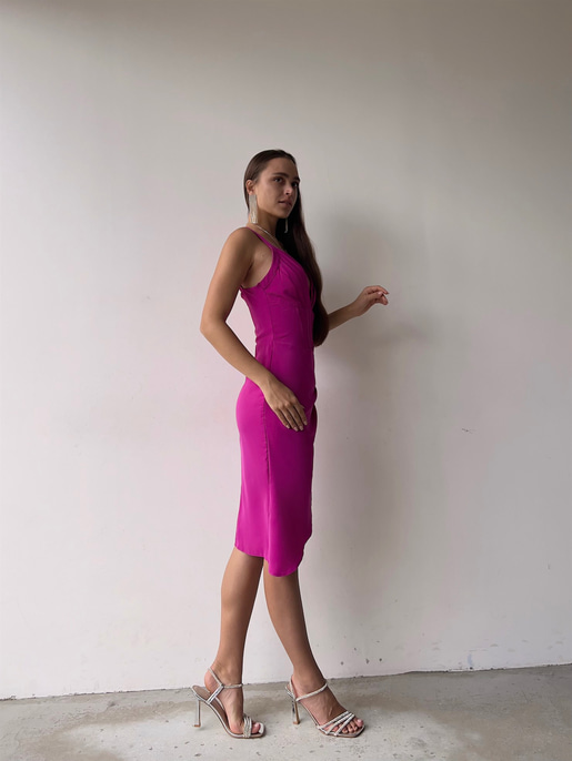Göğüs Dekolteli Drapeli Mini Korse Aleah Kadın Fuşya Elbise 22K000544