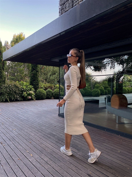 Grace Sırtı Bağlamalı Triko Elbise 22K000002