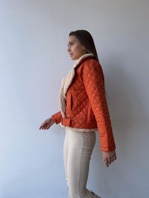 İçi Vegan Kürklü Çıtçıt Kapamalı Ve Kemerli Kapitone Jianna Kadın Turuncu Mont 23K000066