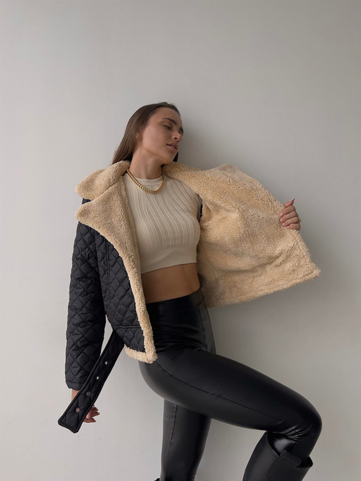 İçi Vegan Kürklü Çıtçıt Kapamalı Ve Kemerli Kapitone Jianna  Kadın Siyah Mont 23K000066