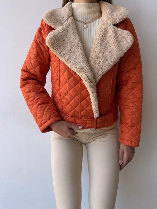 İçi Vegan Kürklü Çıtçıt Kapamalı Ve Kemerli Kapitone Jianna Kadın Turuncu Mont 23K000066