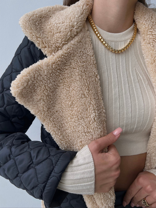 İçi Vegan Kürklü Çıtçıt Kapamalı Ve Kemerli Kapitone Jianna  Kadın Siyah Mont 23K000066