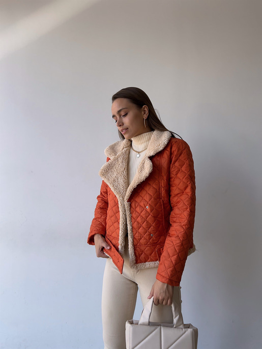 İçi Vegan Kürklü Çıtçıt Kapamalı Ve Kemerli Kapitone Jianna Kadın Turuncu Mont 23K000066