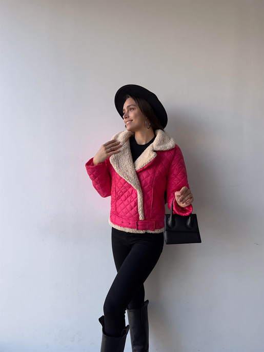 İçi Vegan Kürklü Çıtçıt Kapamalı Ve Kemerli Kapitone Jianna Kadın Fuşya Mont 23K000066