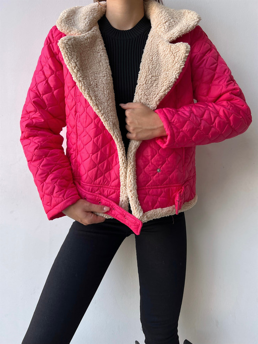 İçi Vegan Kürklü Çıtçıt Kapamalı Ve Kemerli Kapitone Jianna Kadın Fuşya Mont 23K000066